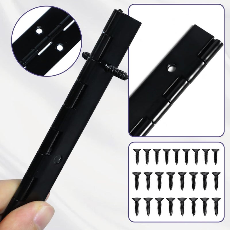 Gallipower 4 Pcs Piano Hinges,Metal Hinge with 25 Pcs Screw,Offset Piano Continuous Hinges,Stainless Steel Piano-Hinge with Holes, Polished Stainless Furniture Hinges for Cabinet Door Cases Woodworking (Black) - Image 3